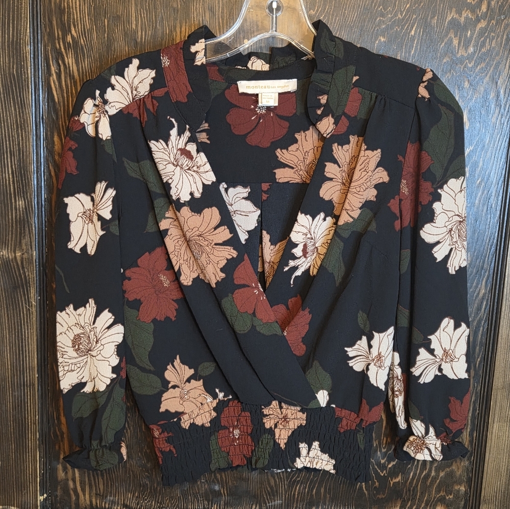 Monteau Los Angeles Elegant Floral Blouse Sz M